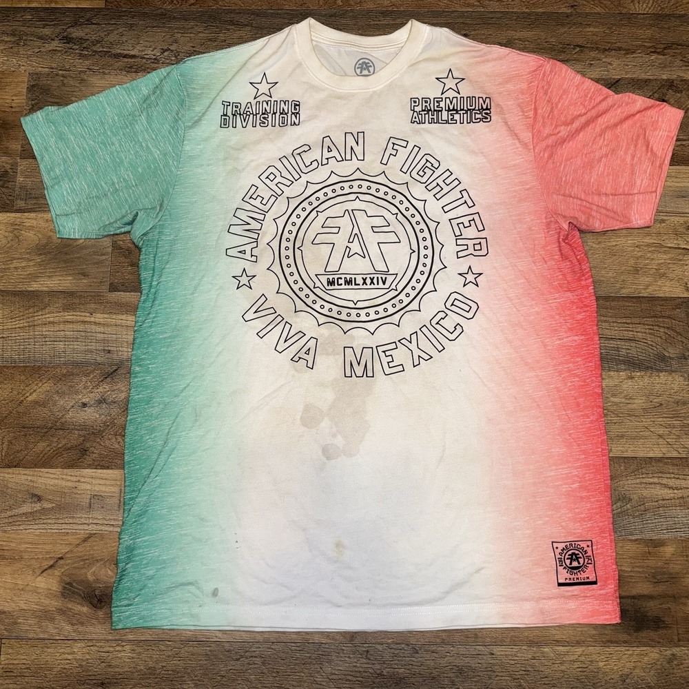 American Fighter T-Shirt Mens 2XL Green White Red Fair Viva Mexico Ombre Graphic